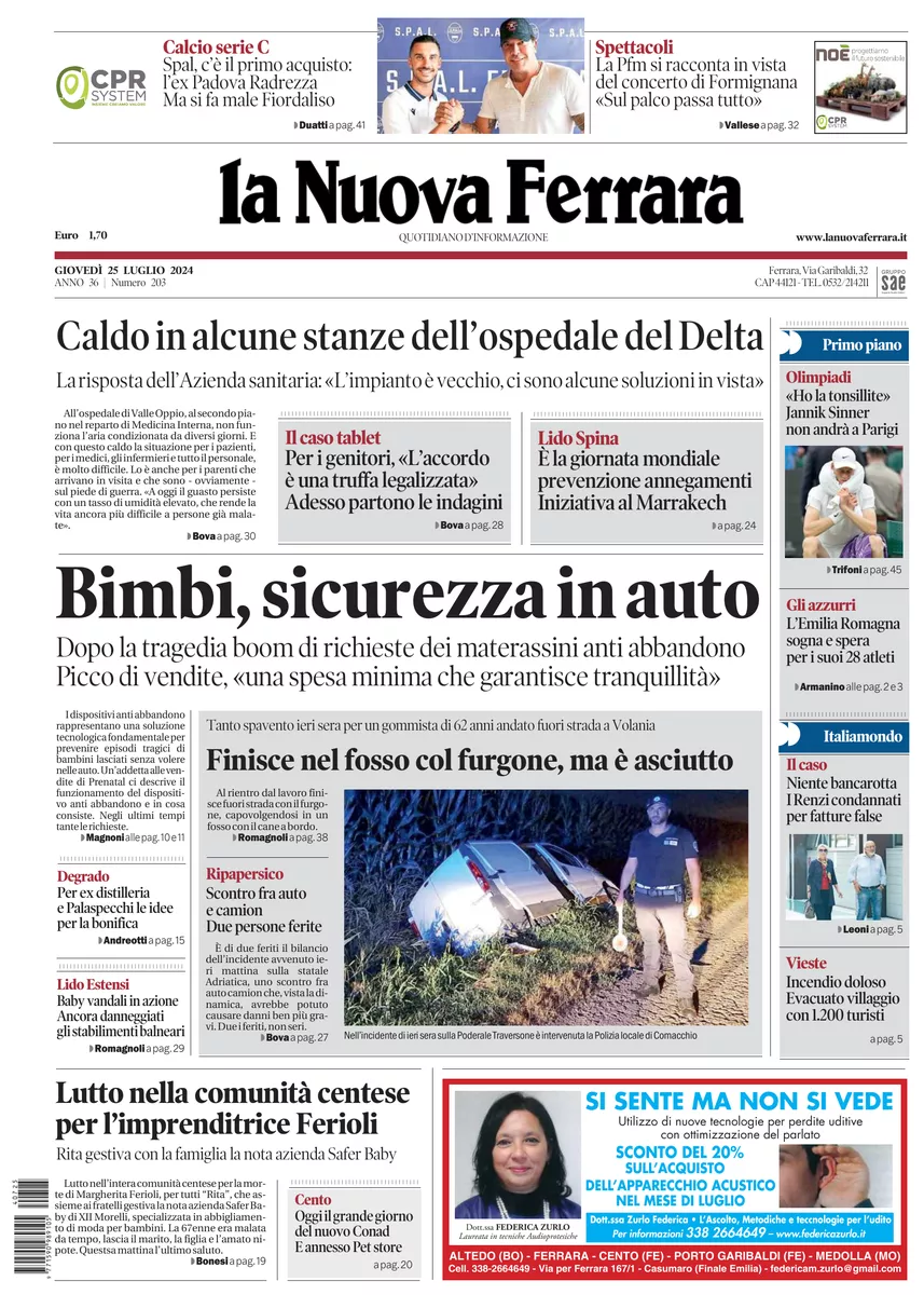 Prima-pagina-nuova ferrara-oggi-edizione-del-2024-07-25